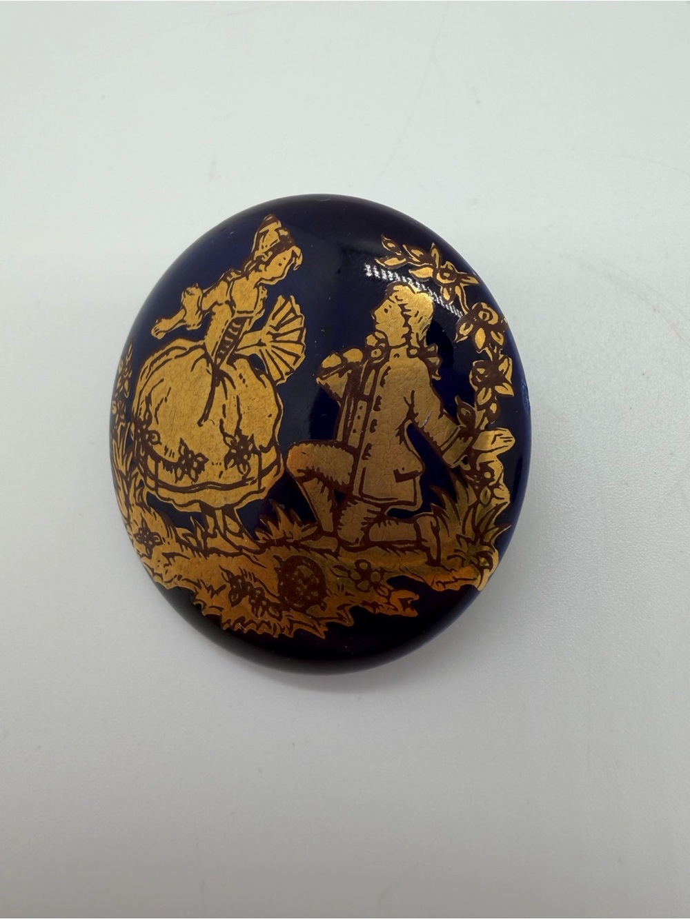 Limoge painted courting couple brooch